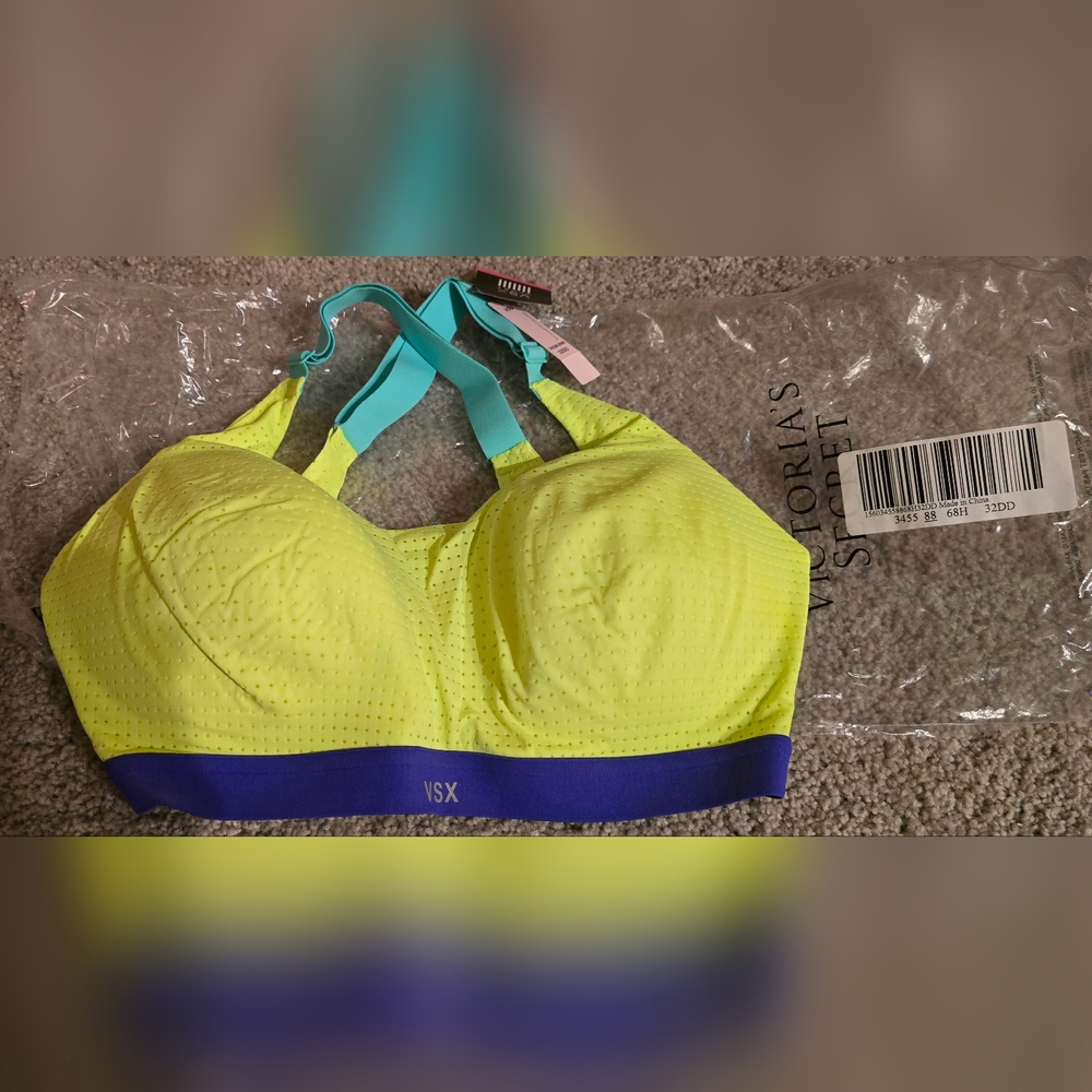 Victoria Secret Lightweight Mesh Sports Bra-NWT-BrightGreen/Blue/Black-32dd